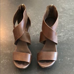 DVF brown leather and wood wedges